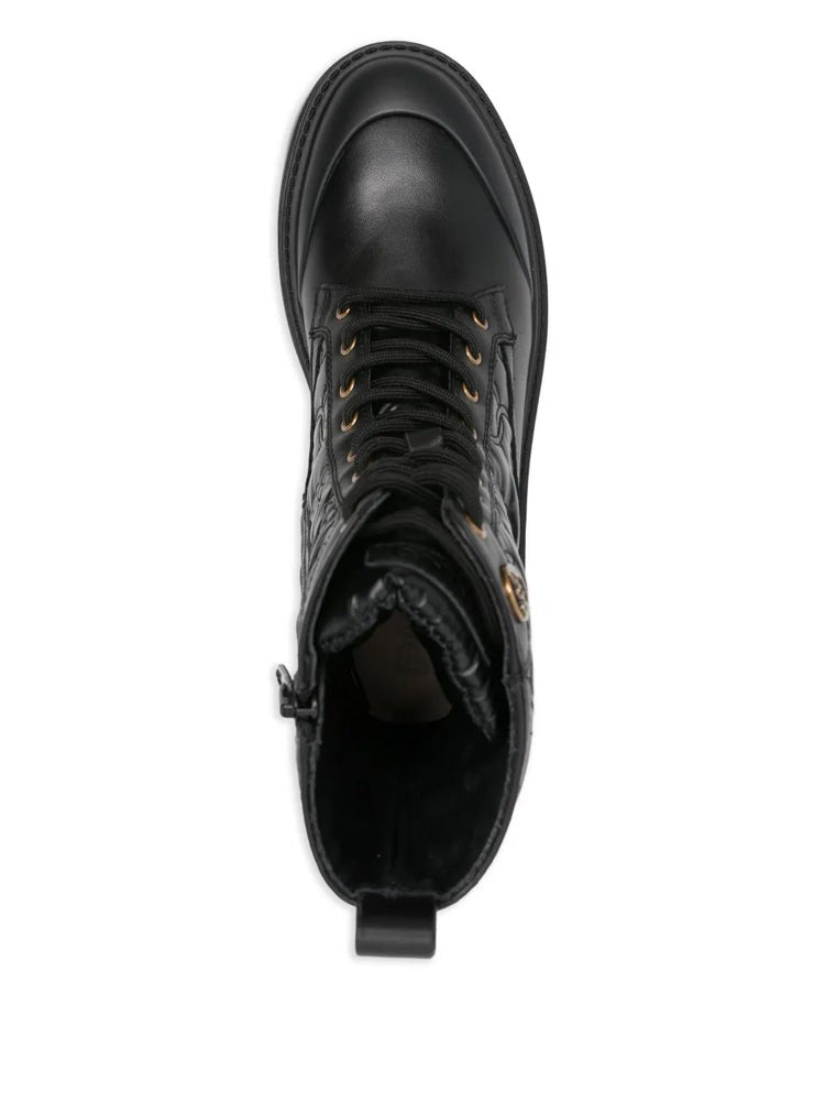 Pinko Black Mia 25 Embossed Leather Chunky Ankle Boots