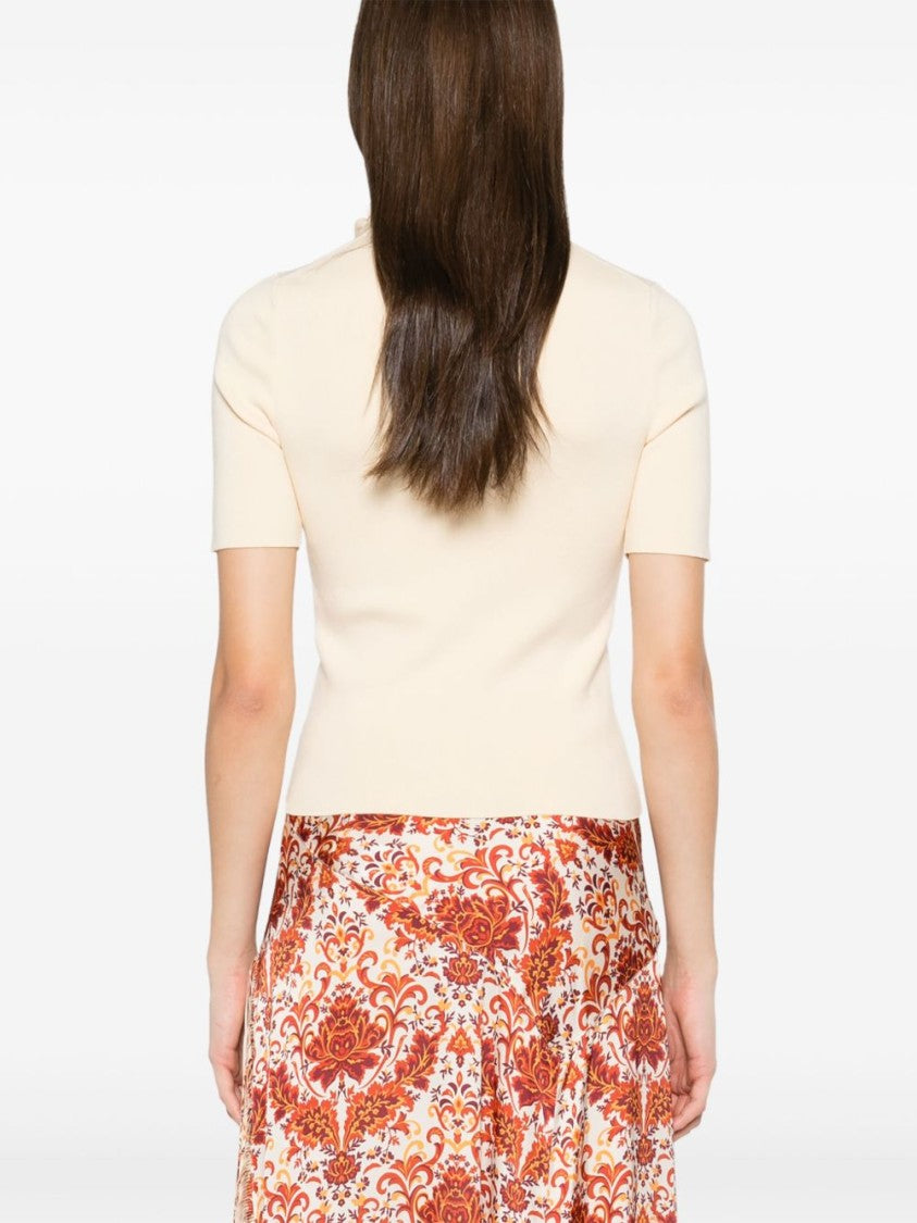 Rabanne Fitted Beige T-Shirt With Chain Detail