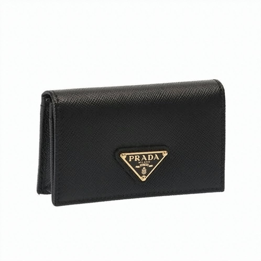 Prada Textured Leather Cardholder With Triangular Logo Plaque