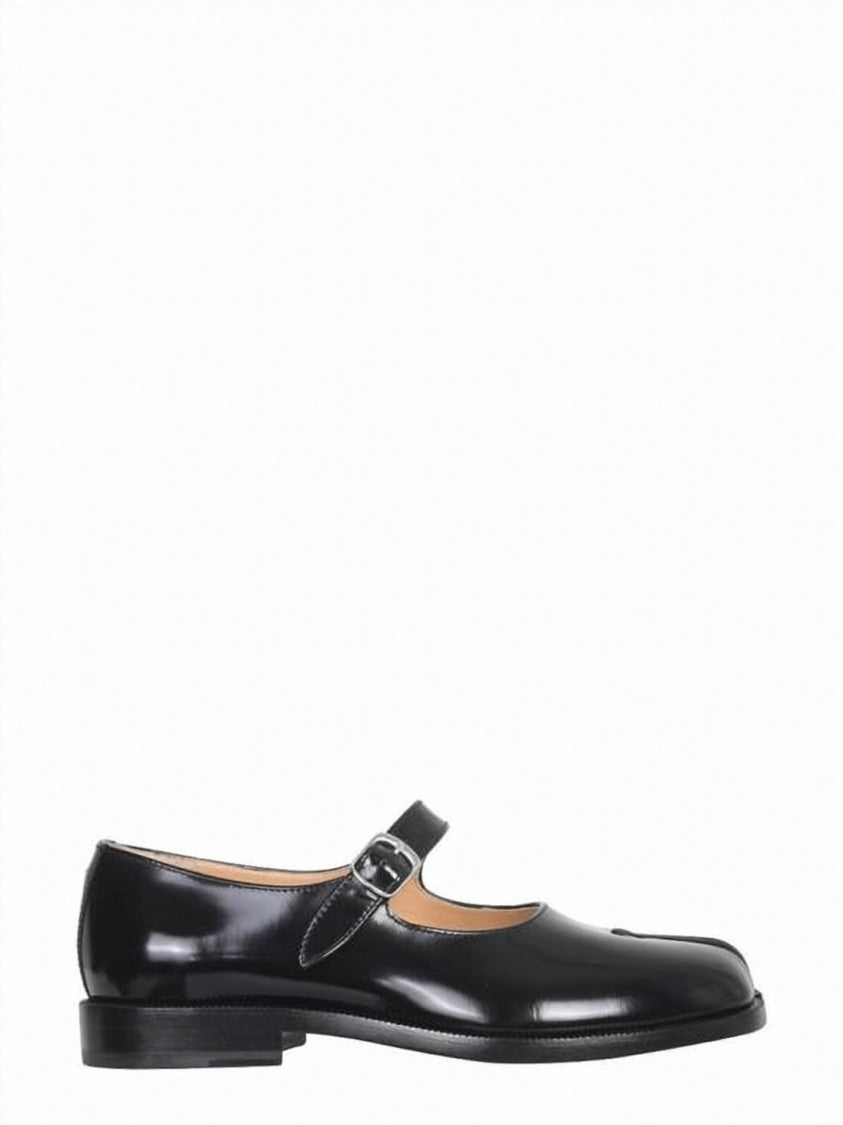 Maison Margiela Glossy Black Leather Mary Jane Shoes With Split Toe Design