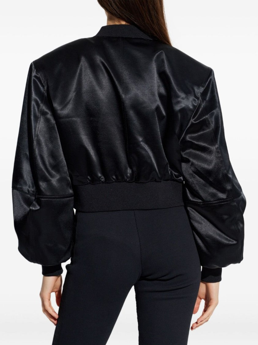 The Attico Cropped Black Jacket With Shiny Satin Finish