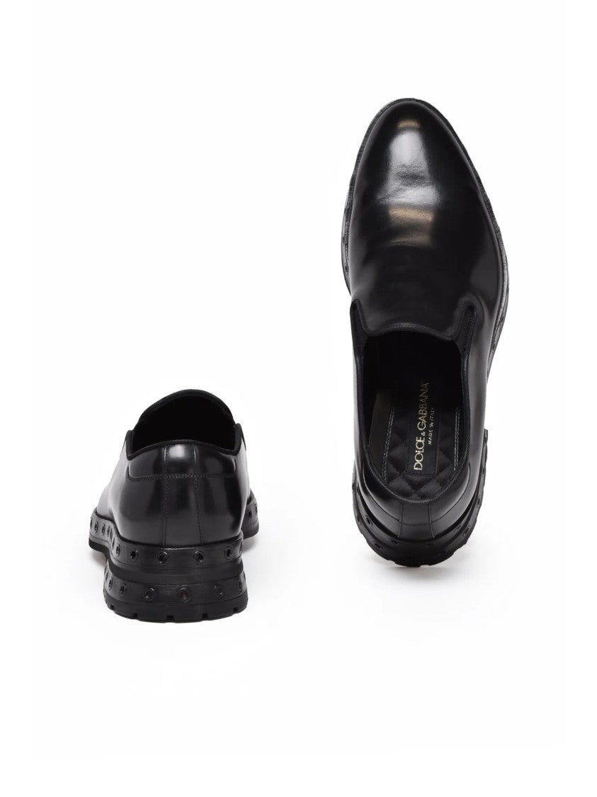 Dolce & Gabbana Black Correggio Studded Sole Leather Loafers