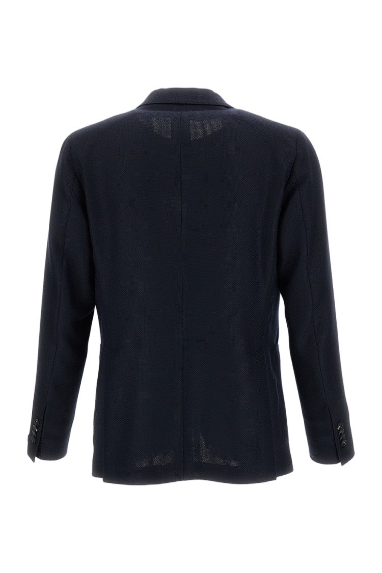 Tagliatore Blue Single Breasted Wool Notch Lapel Blazer