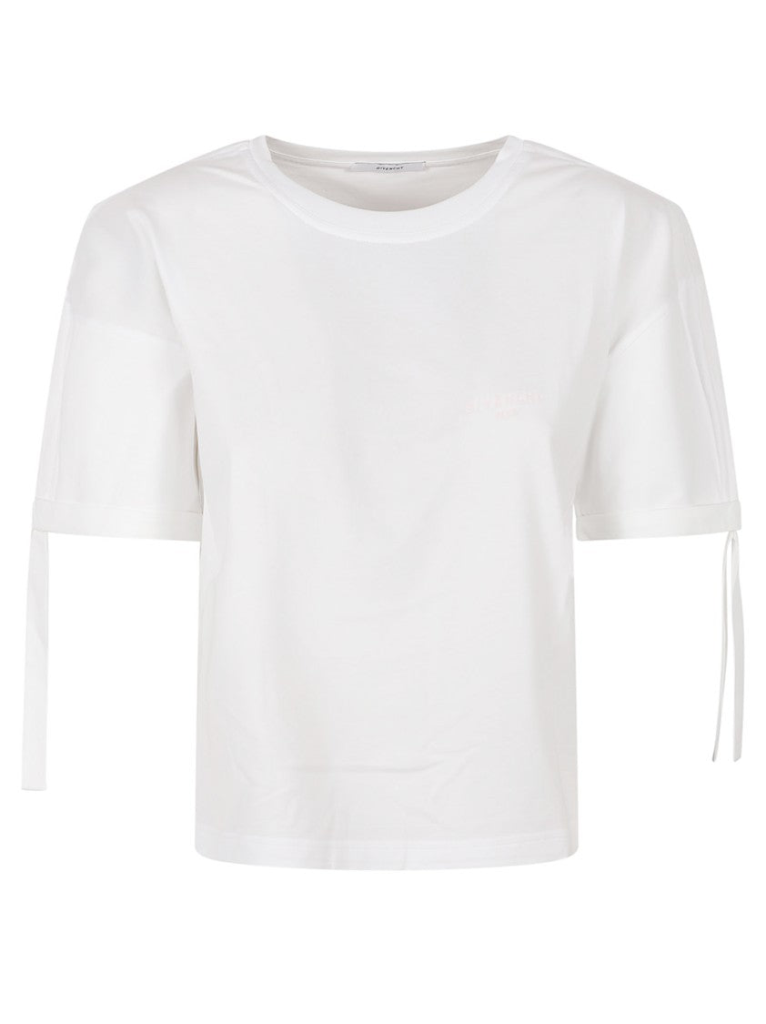 Givenchy Cropped White T-Shirt With Unique Sleeve Ties And Cut-Out Details