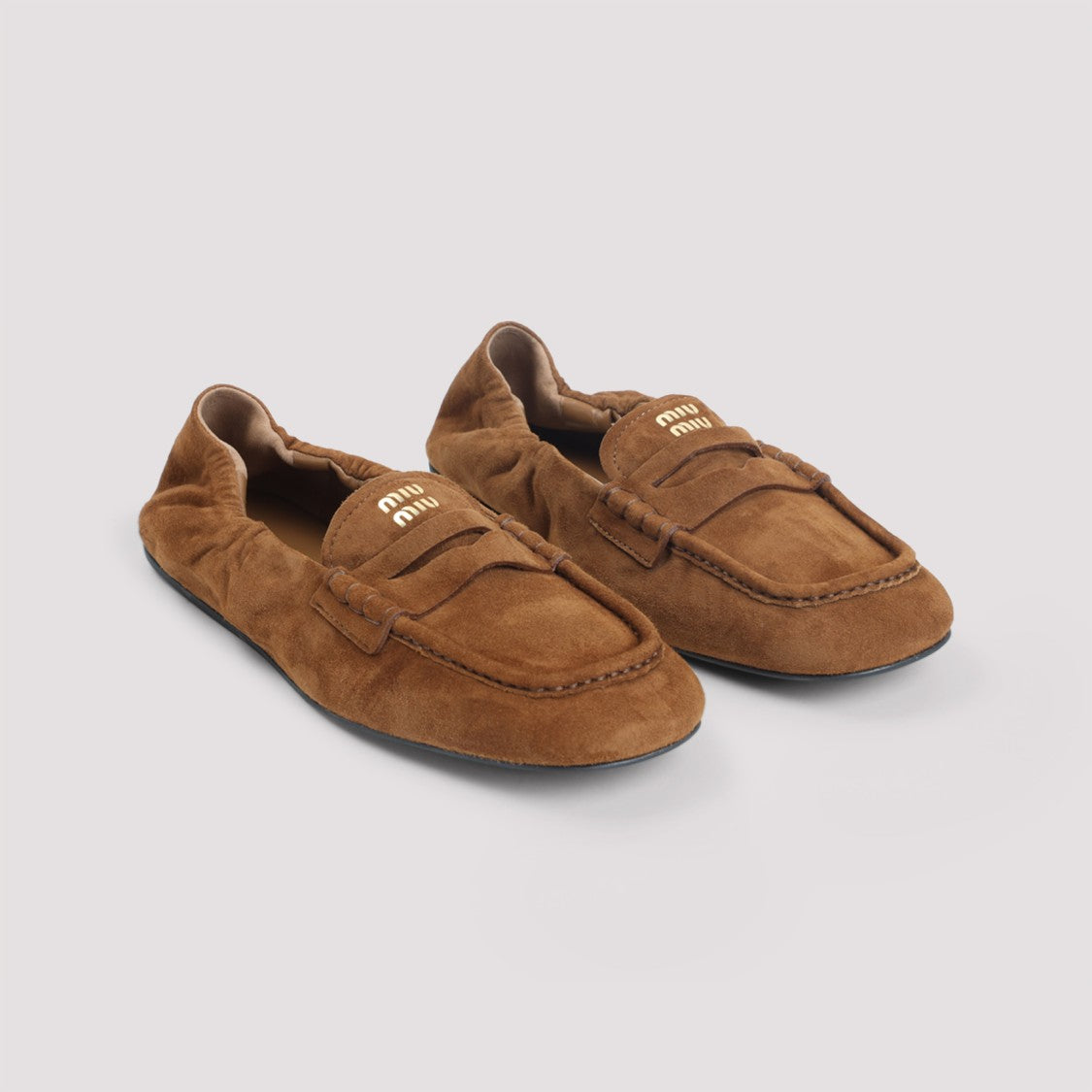 Miu Miu Brown Suede Lamb Leather Loafers