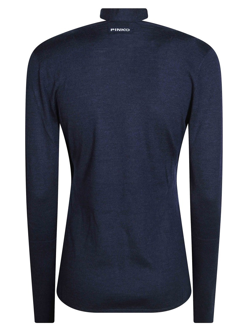 Pinko Soffio 100 Wool V-Neck Lace Trim Long Sleeve Top