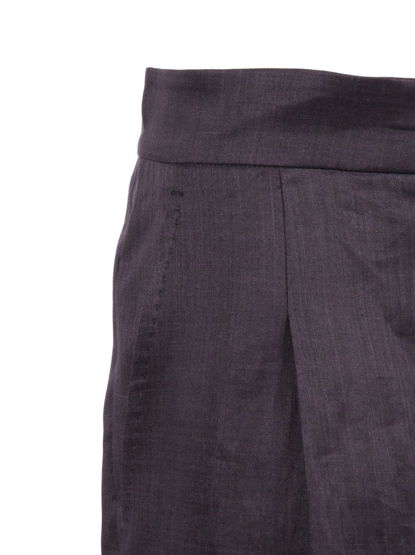 Max Mara Black Single Front Dart Ramie Straight-Leg Pants