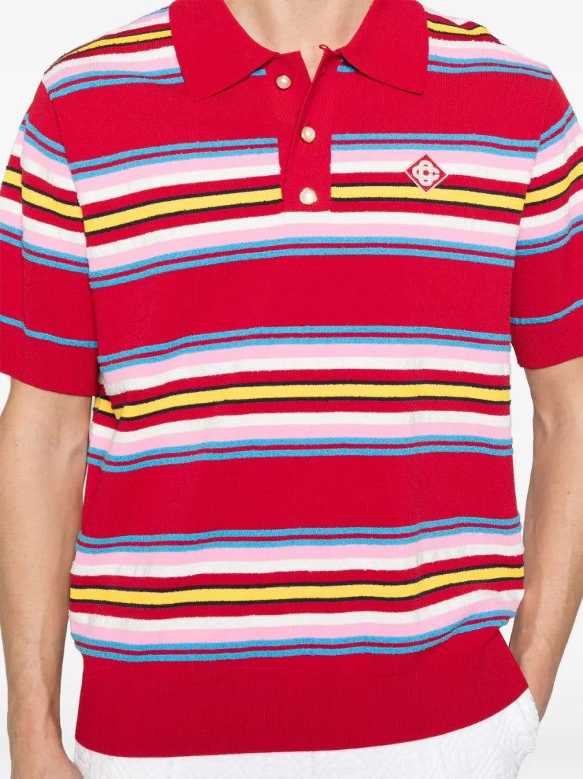 Casablanca Dark Red Striped Polo Shirt