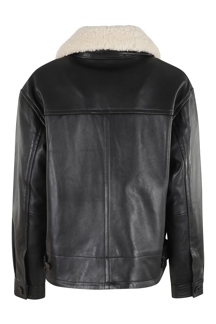 Seventy Shearling-Collared Leather Jacket With Button Closure