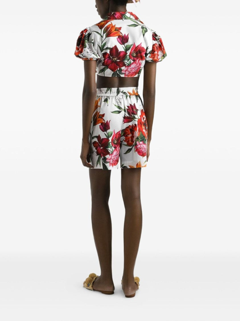 Dolce & Gabbana Cropped Floral Print Shirt With Balloon Sleeves
