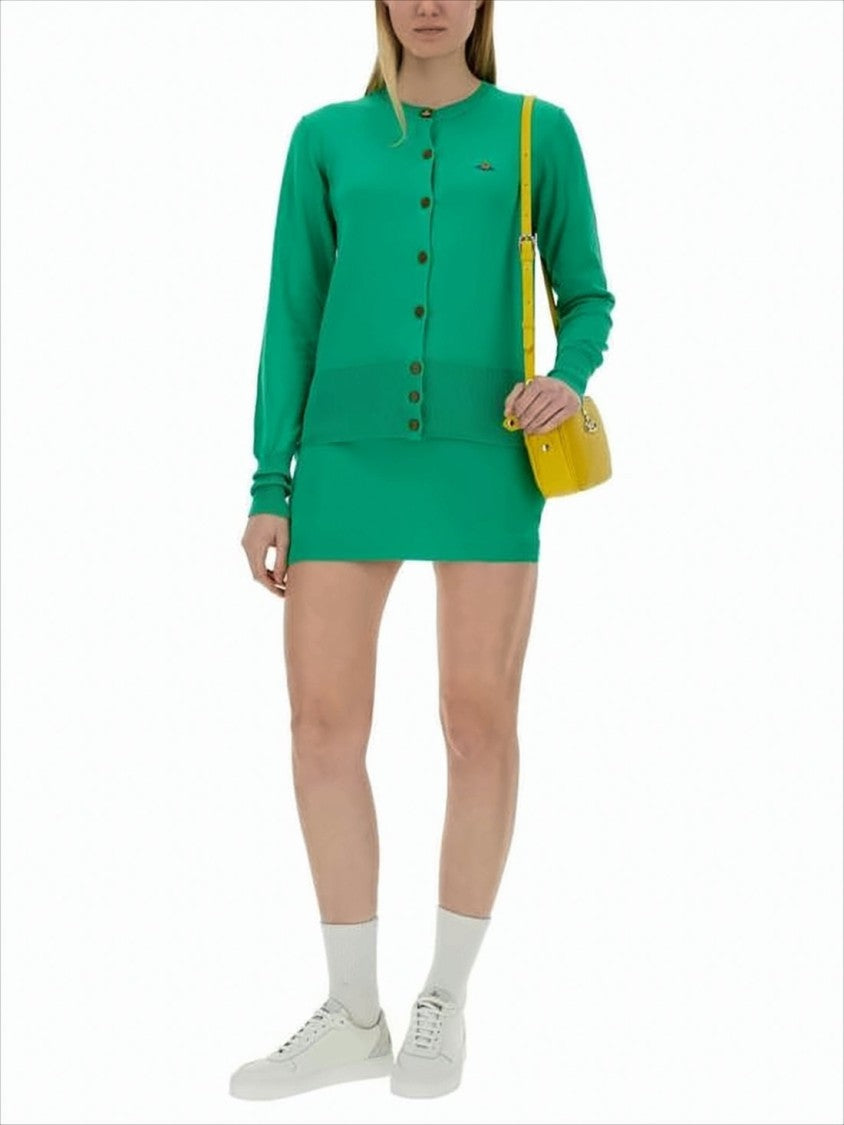 Vivienne Westwood Button-Down Green Cardigan With Ribbed Details