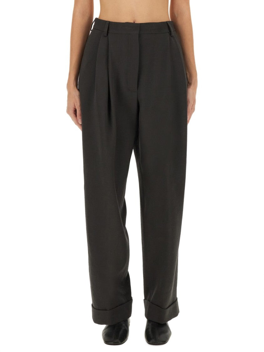 Dries Van Noten Partan High-Waist Pleated Wide-Leg Wool Pants