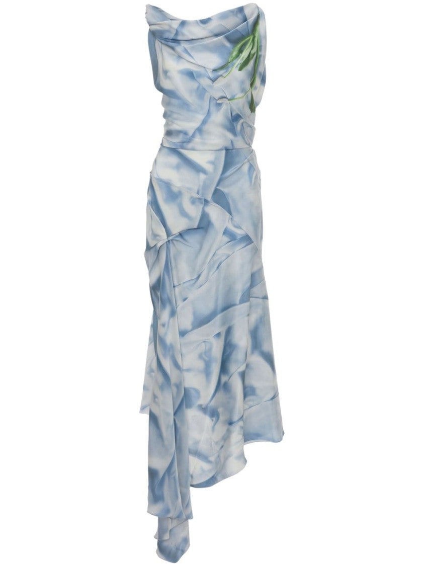 Victoria Beckham Asymmetrical Blue Evening Dress With Draped Neckline