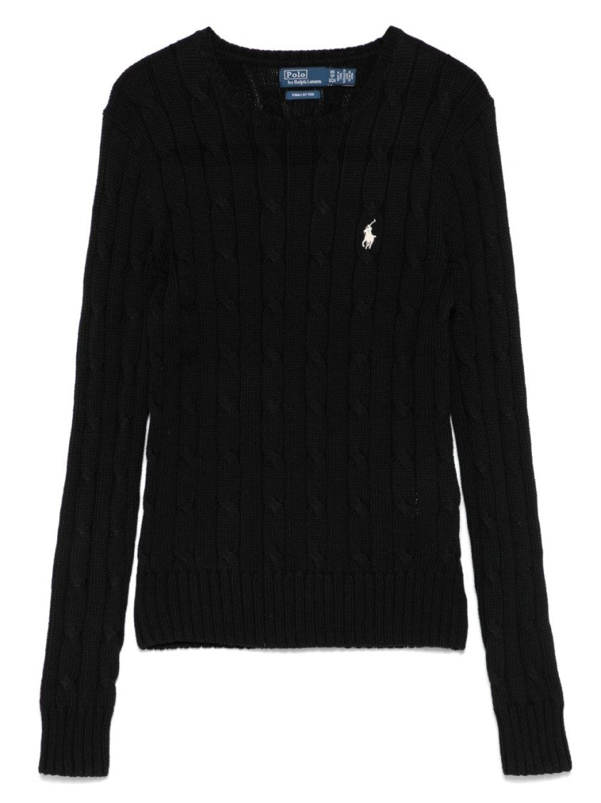 Polo Ralph Lauren Black Fitted Cable Knit Logo Sweater