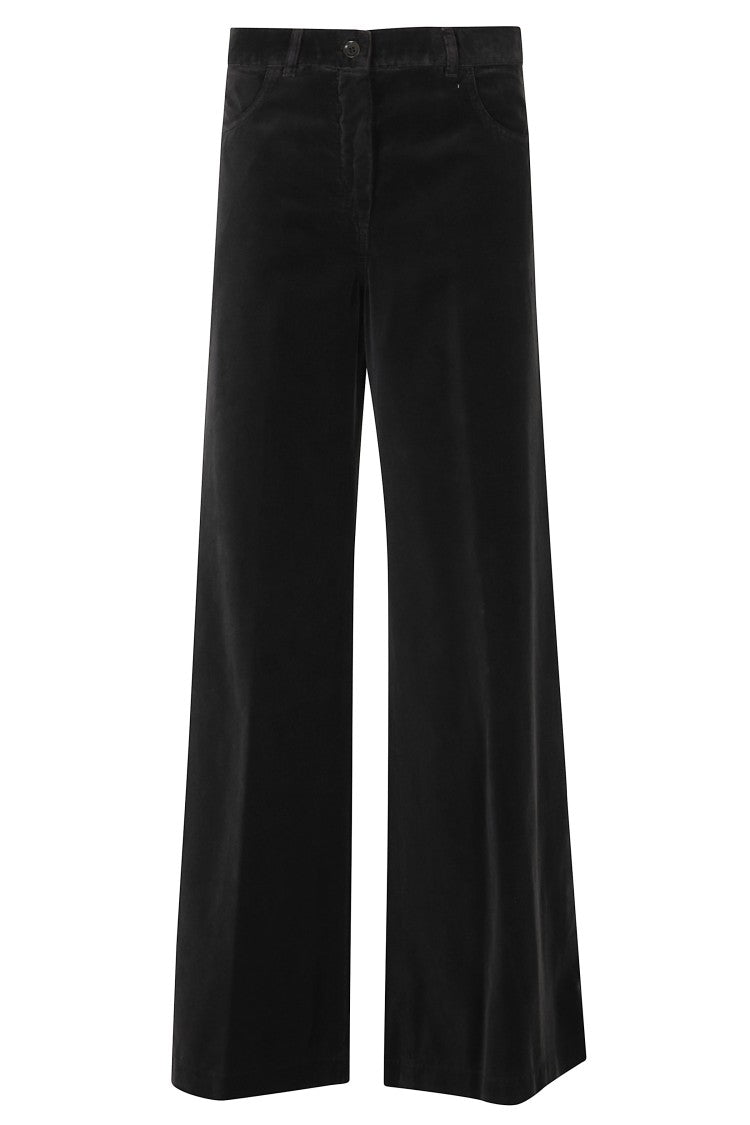Aspesi Brown Mod 0156 Velvet-Finish Wide-Leg Cotton Pants