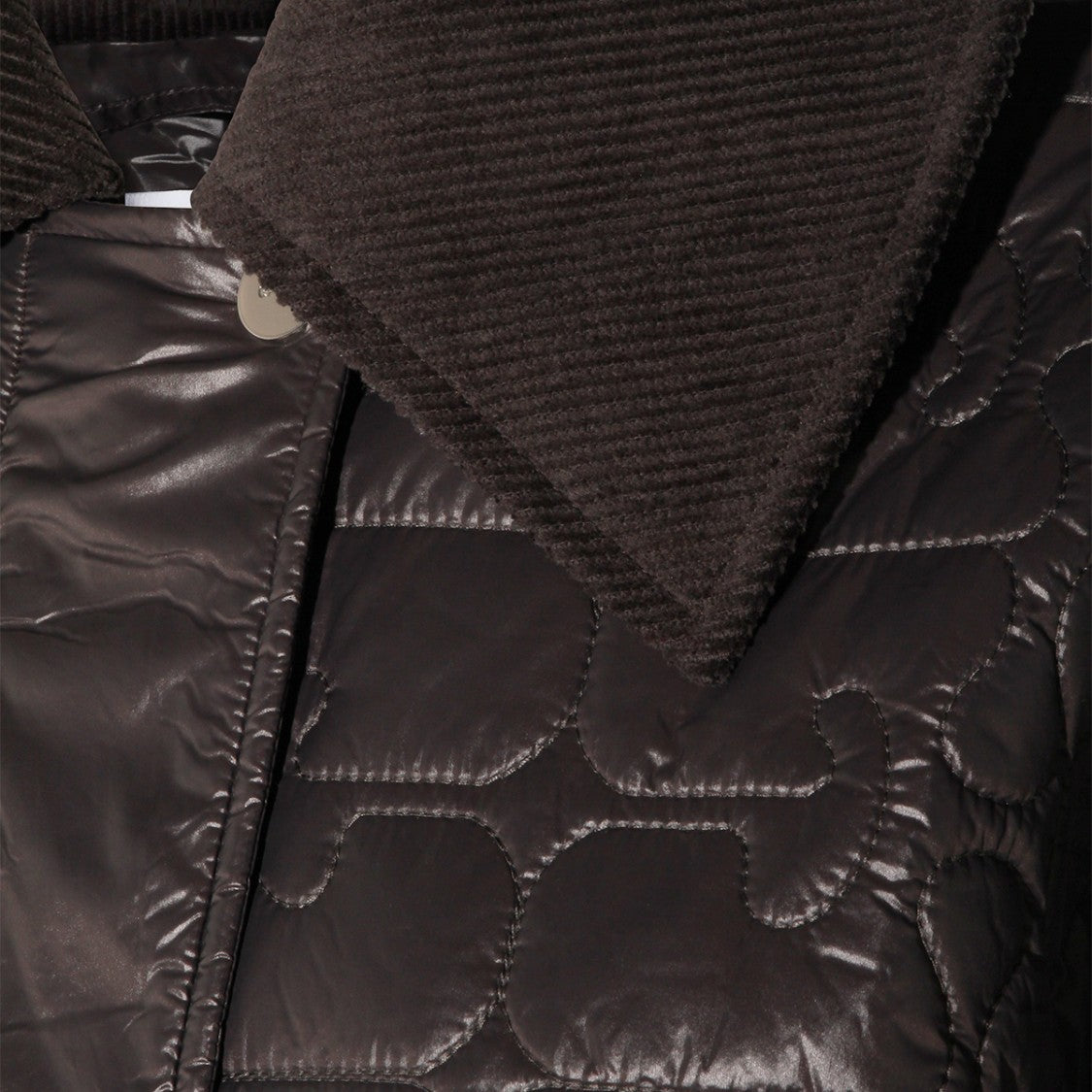 Ganni Brown Quilted Corduroy Collar Down Jacket