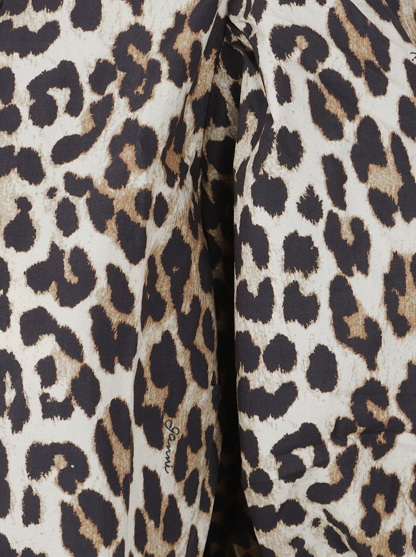 Ganni Multicolor Leopard Print Cotton Poplin Shirt