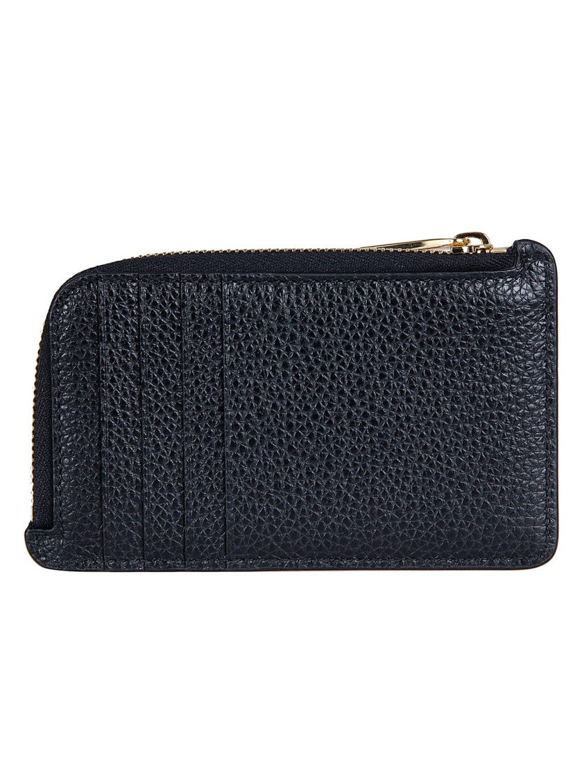 Ferragamo Compact Textured Calf Leather Wallet With Gold Clasp