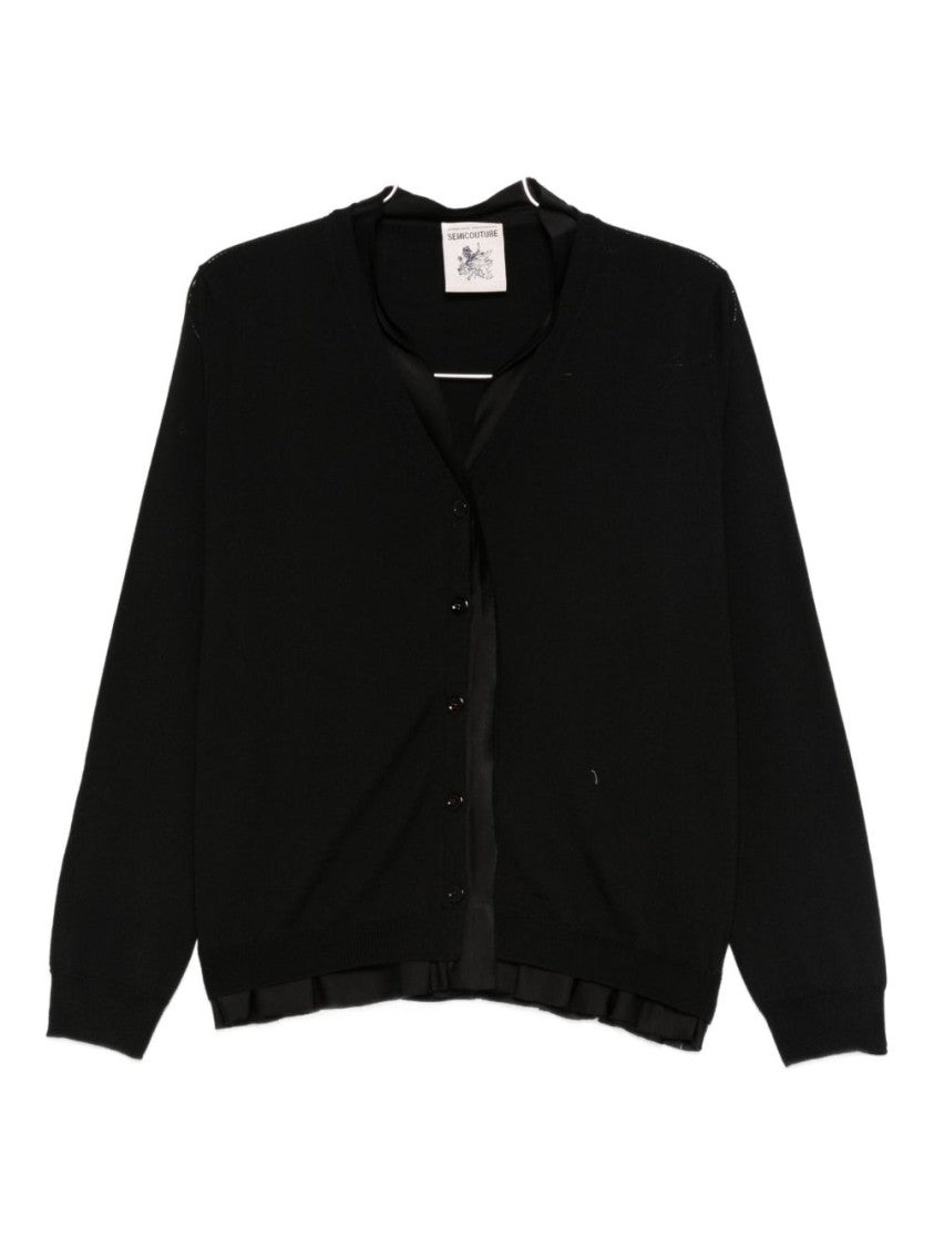 Semi Couture Button-Up Wool Sweater With Sheen Trim