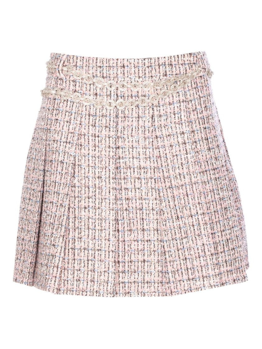 Self-Portrait Pink Boucle Crystal Belt Mini Skirt