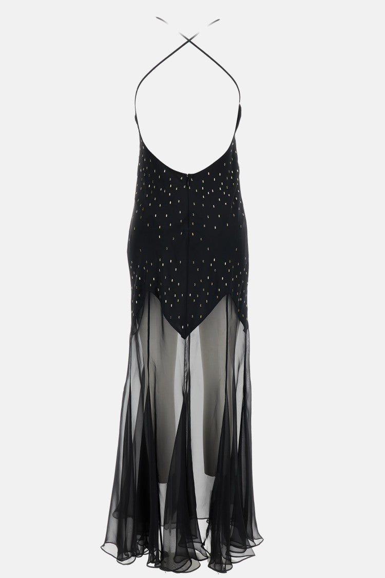 Rabanne Black Rhinestone-Embellished Semi-Sheer Long Dress