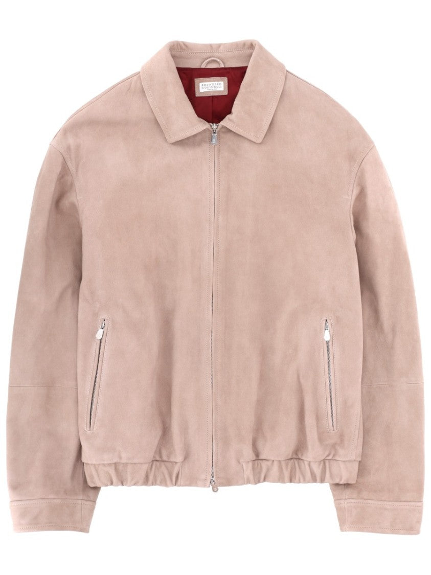Brunello Cucinelli Minimalist Zip-Up Leather Suede Jacket