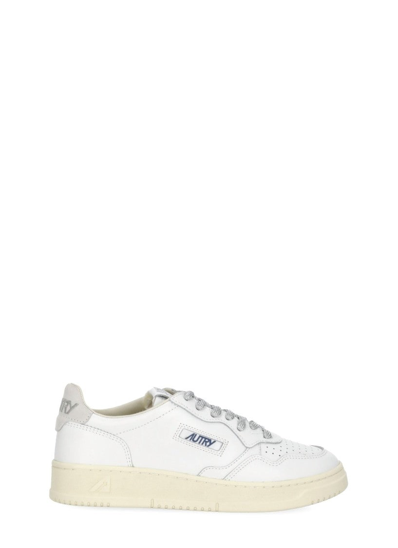 Autry White Smooth Leather Sneakers With Lurex Detailing