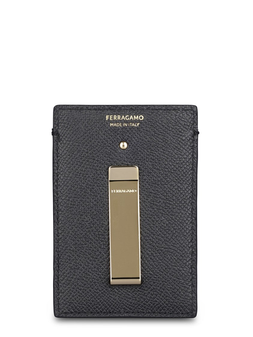 Ferragamo Micro Gancio Gold Emblem Leather Wallet