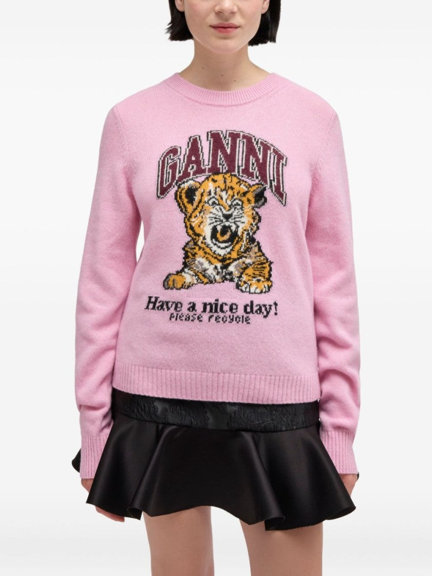 Ganni Playful Graphic Pink Sweater