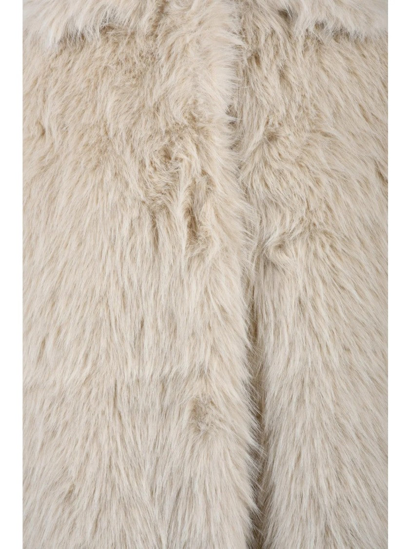 Semi Couture White Polyester Faux Fur Coat