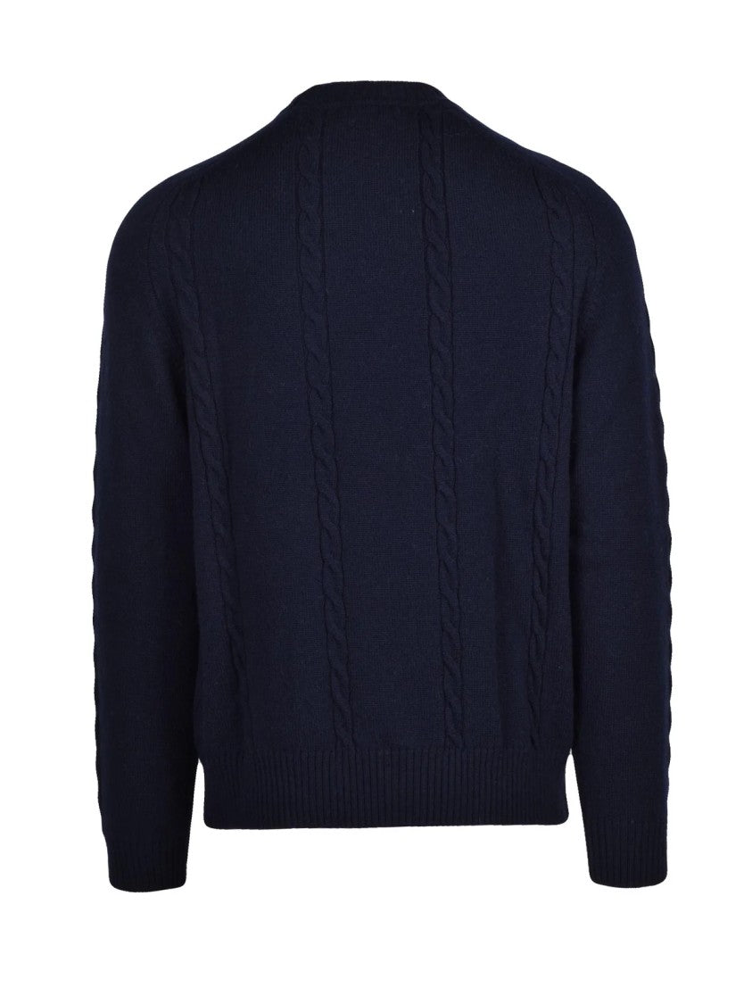 Wool & Co Vertical Cable Knit Crew Neck Sweater In Merino Wool