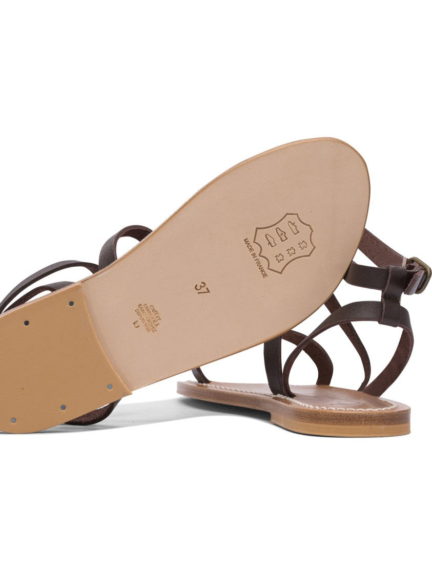 K.Jacques Brown Leather Sandals With Adjustable Ankle Strap