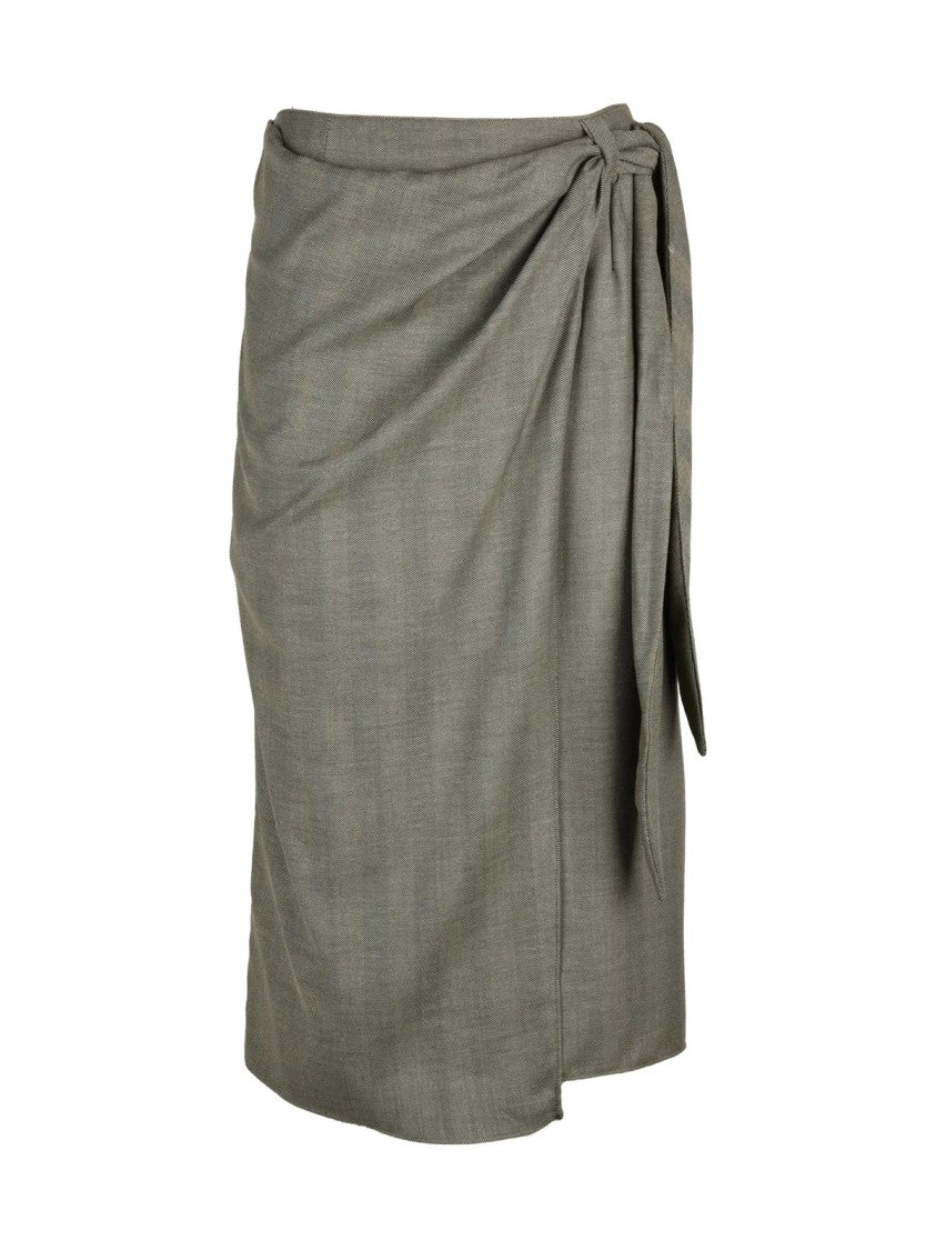 Marella Midi Wrap Skirt With Subtle Herringbone Pattern And Side Tie