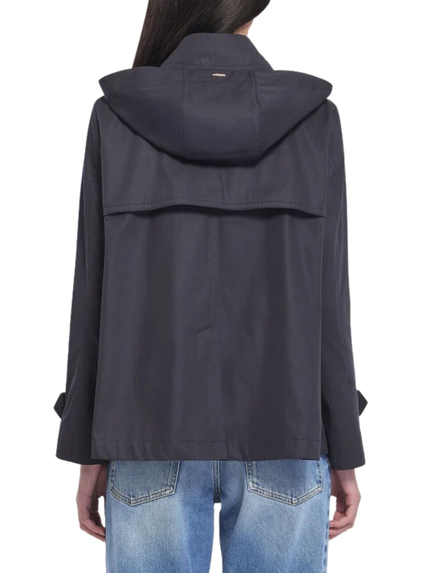 Herno Blue Removable Hood Cotton Peacoat