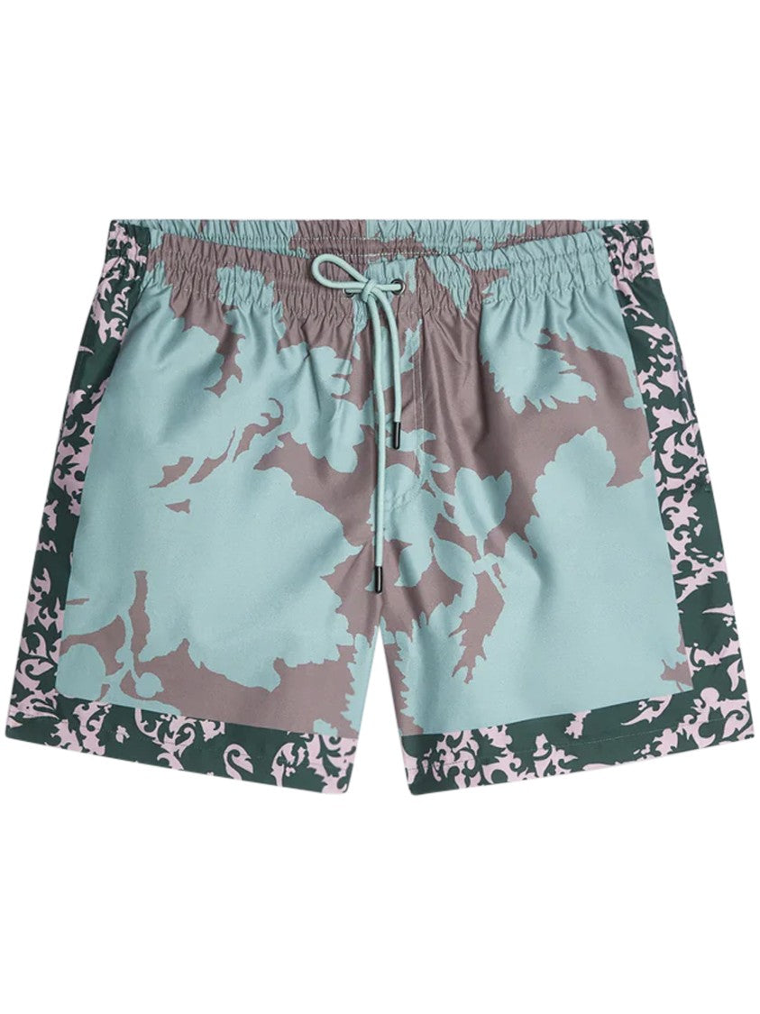 Dries Van Noten Mid-Thigh Swim Shorts With Abstract Camouflage Pattern