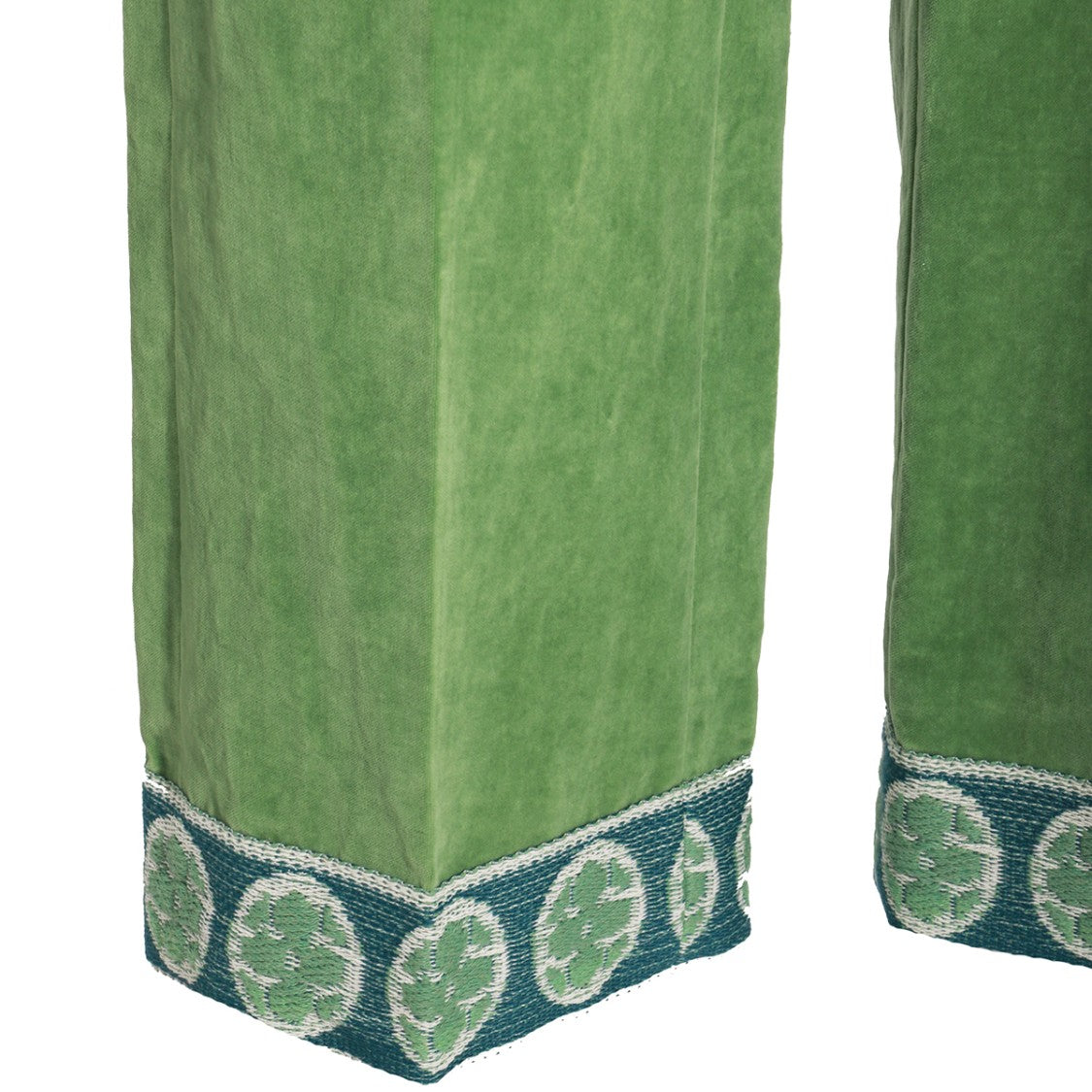 Valentino Straight-Leg Green Cotton Trousers With Decorative Hem Detail