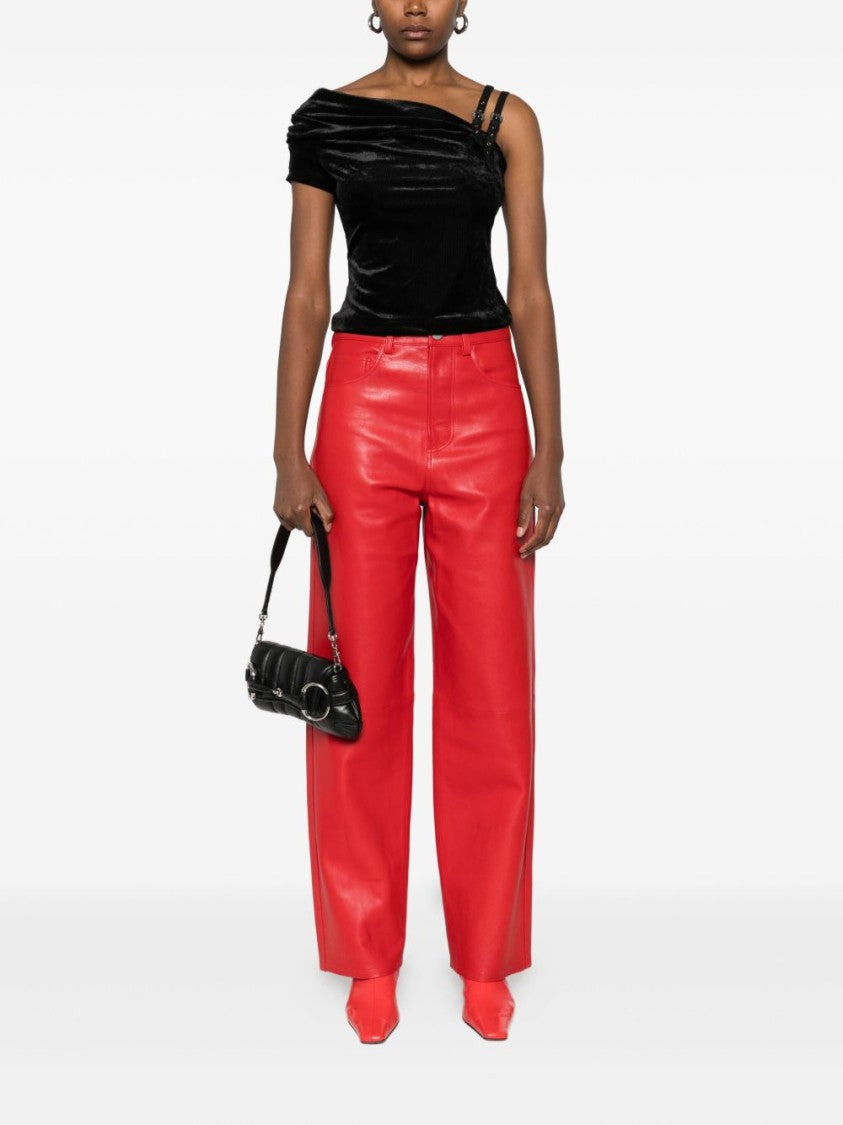Versace Jeans Couture Asymmetrical Velvet Top With Modern Buckle Detail