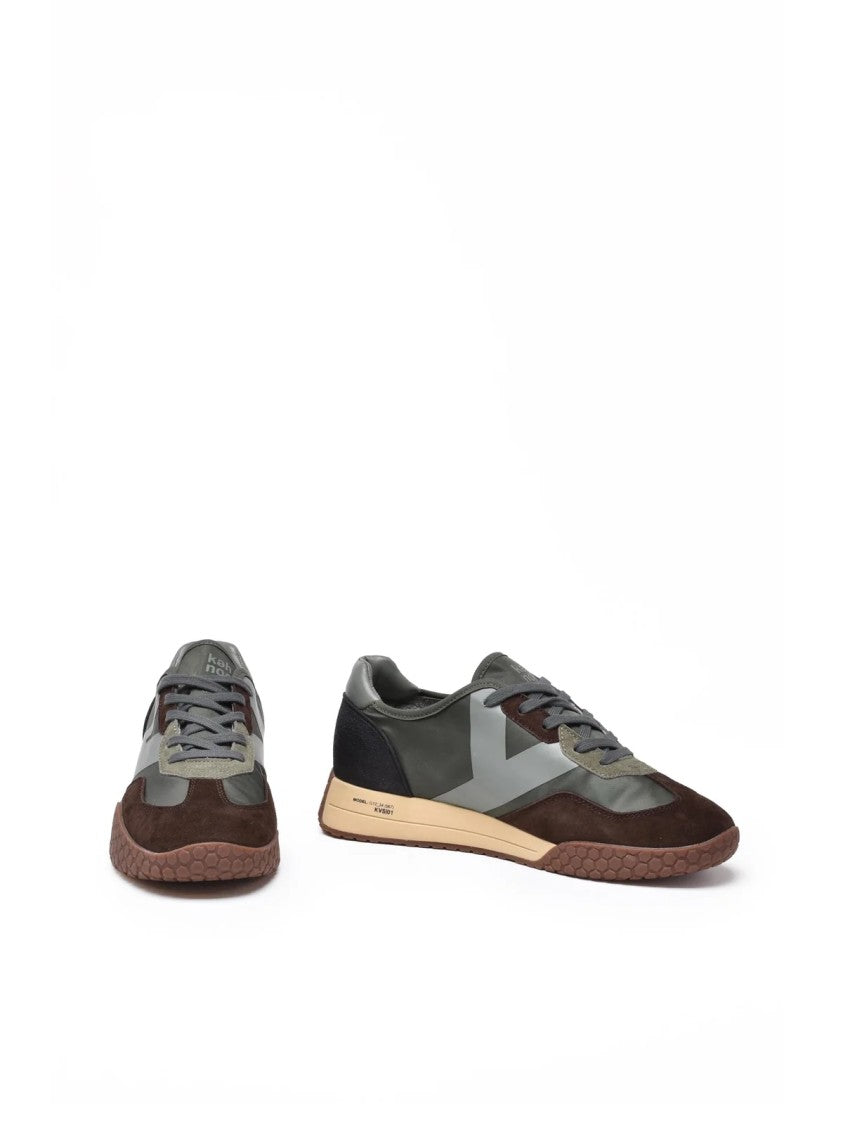 Keh-Noo Brown-Green Leather Patchwork Sneakers