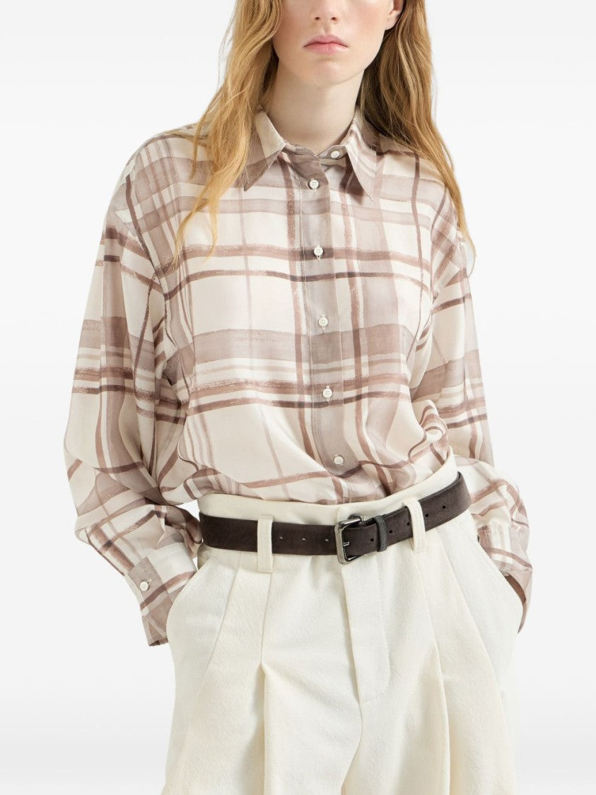 Brunello Cucinelli Multicolor Macrocheck Print Silk Pongee Shirt