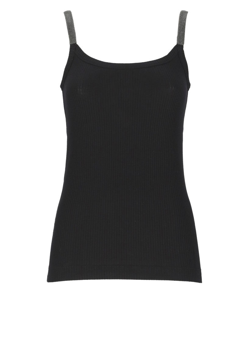 Brunello Cucinelli Black Cucinelli Cotton Top With Diamond Cut Brass