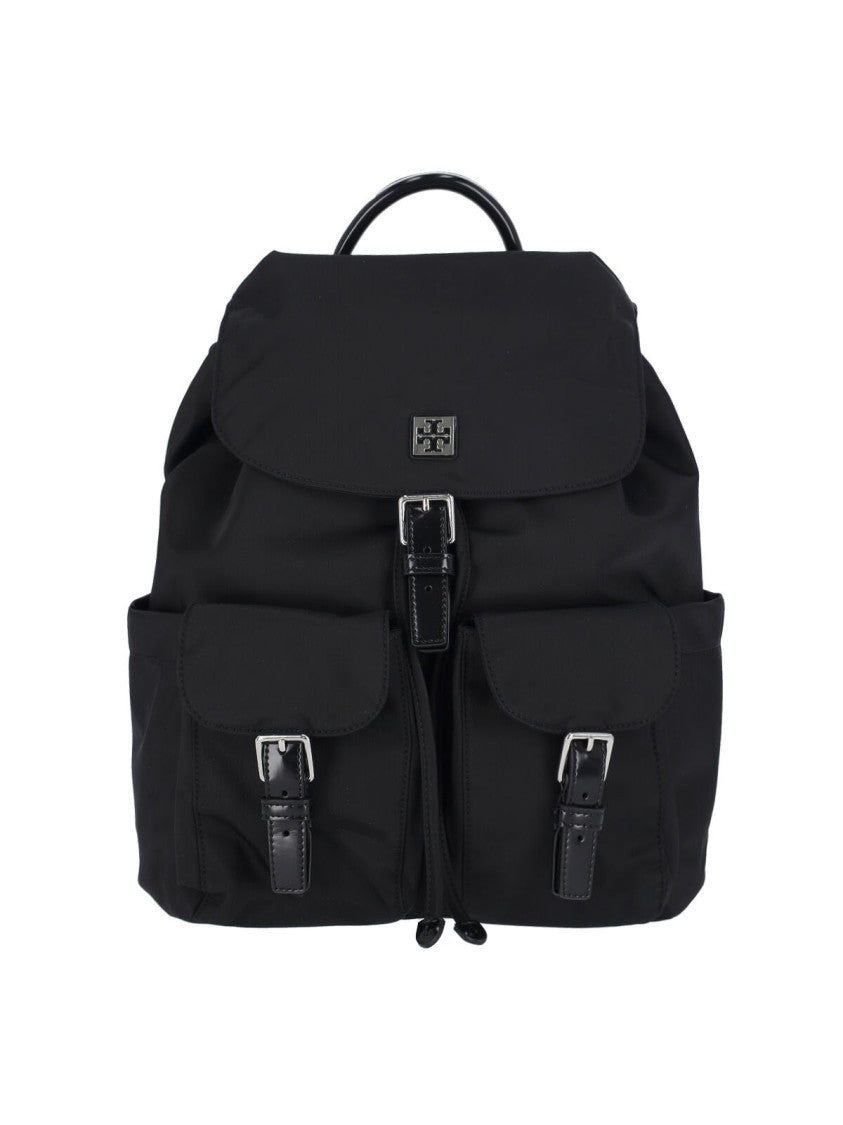 Tory Burch Virginia Black Fabric Drawstring Buckle Backpack