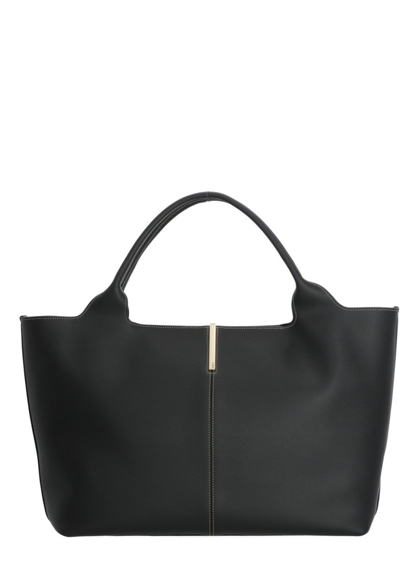 Tod's Medium Leather Shopping Bag With Golden Logo Accent