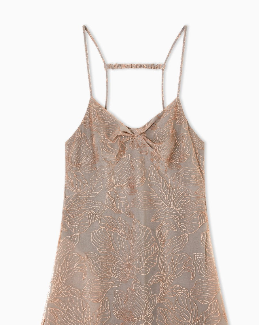 Emporio Armani Long Embroidered Tulle V Neck Dress