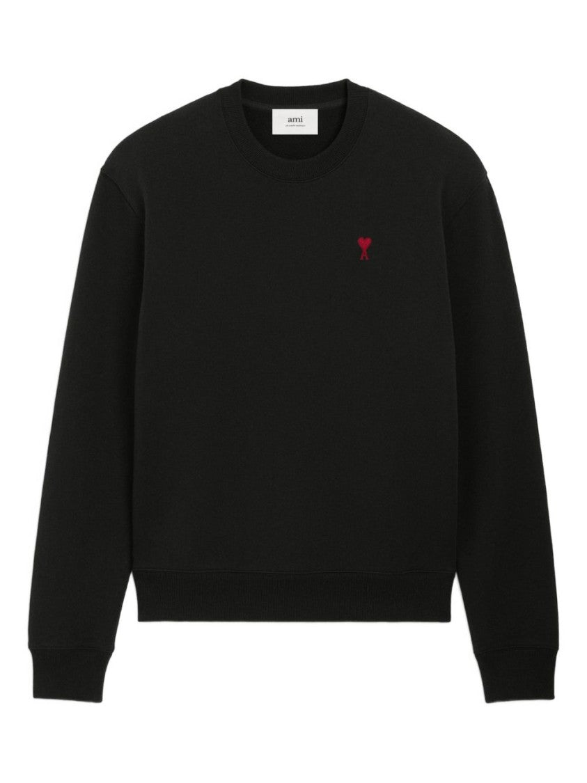 Ami Paris Crewneck Sweater With Red Embroidered Heart