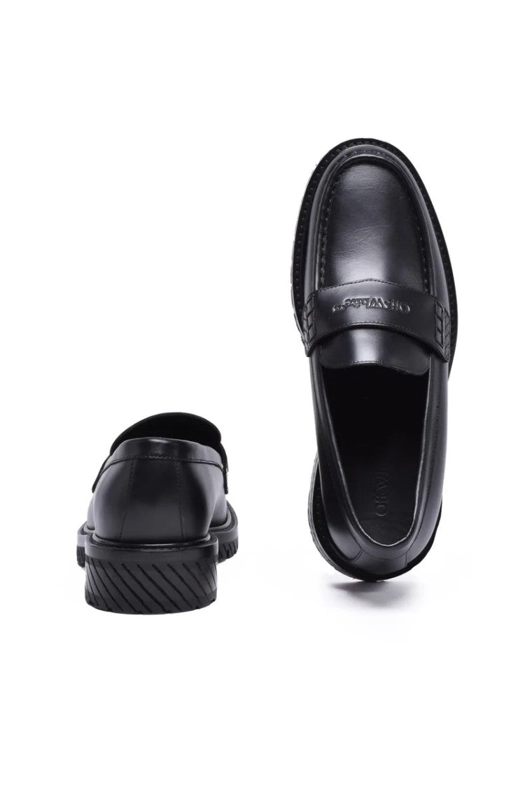 Off-White Black Penny Strap Leather Loafers