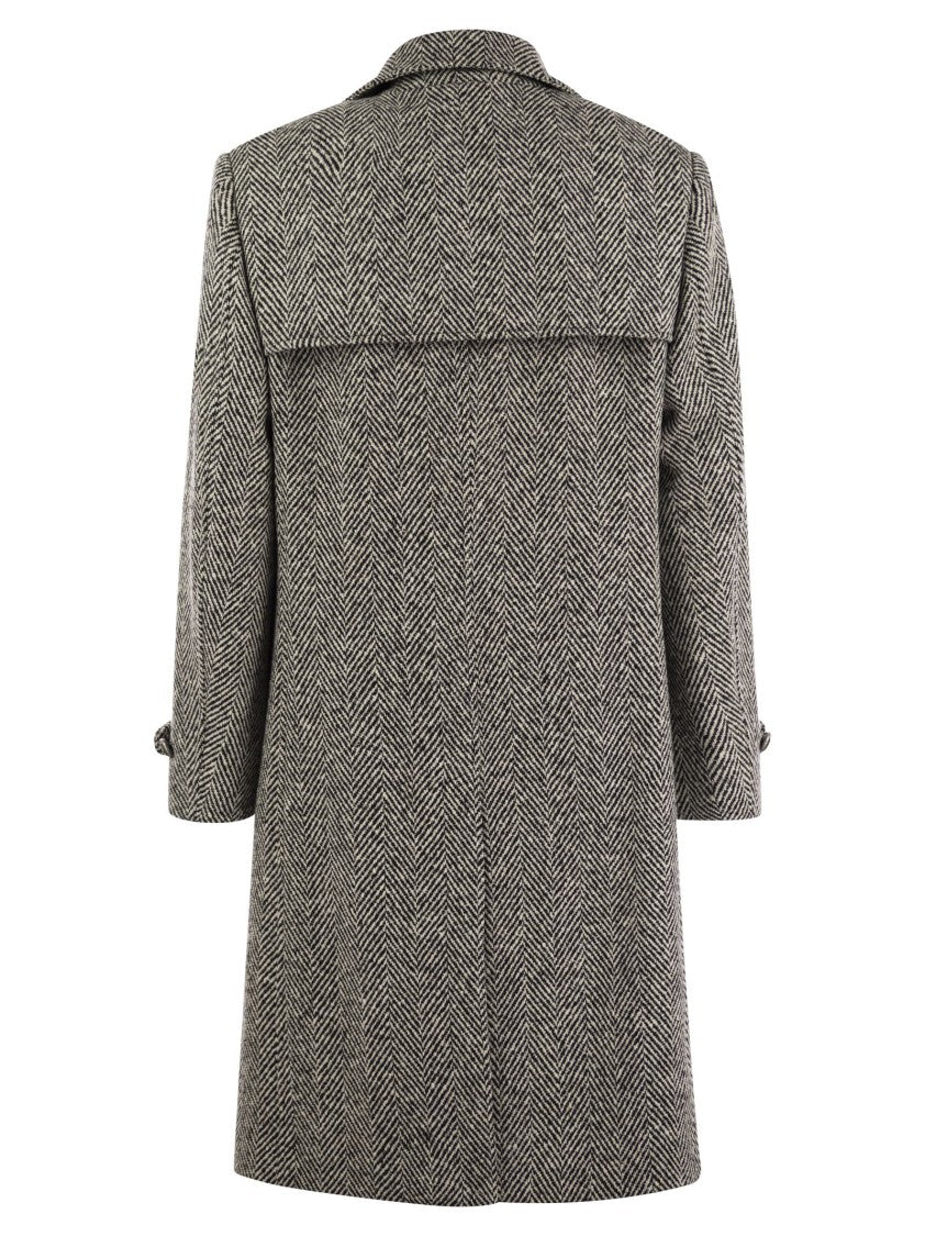 Brunello Cucinelli One-And-A-Half-Breasted Coat In Herringbone Virgin Wool