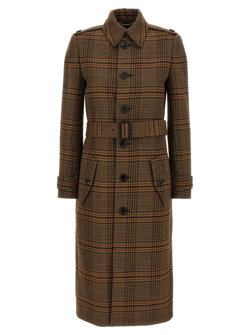 Saint Laurent Prince Of Wales Wool Coat
