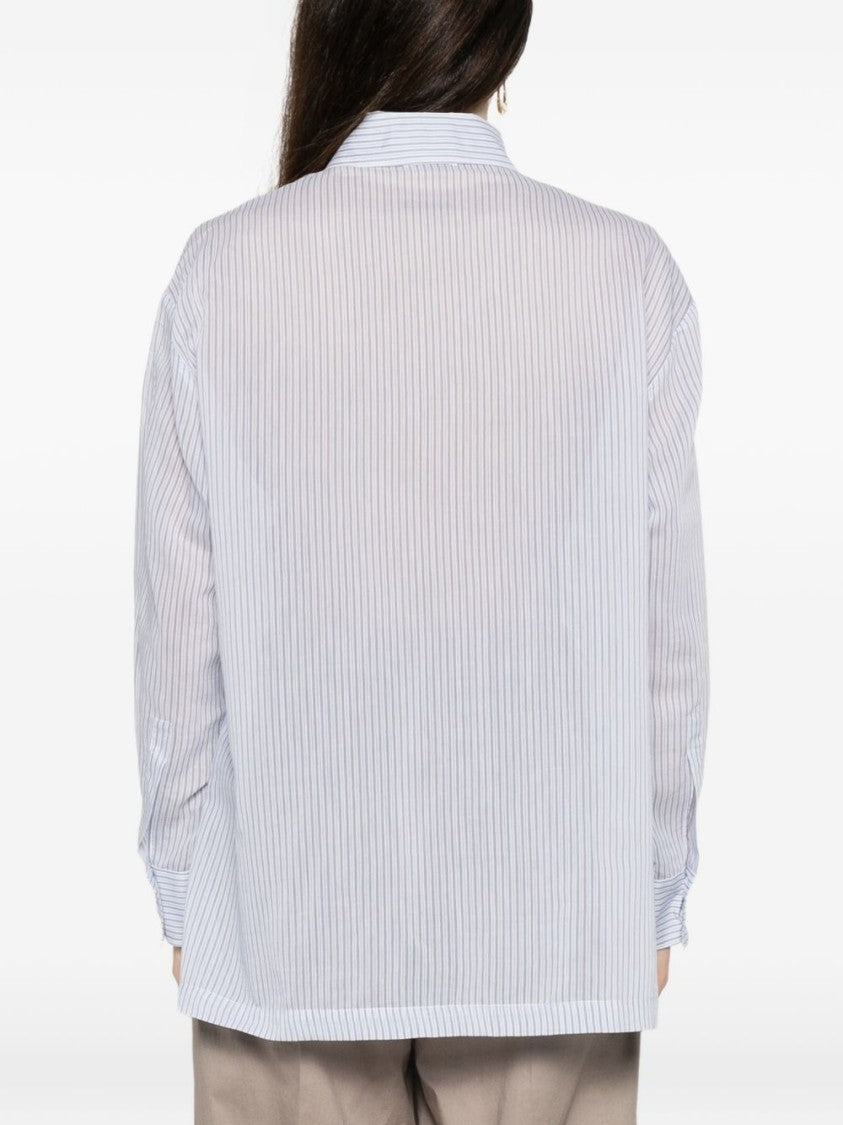 Peserico Light Blue Vertical Pinstripe Shirt With Chest Pockets