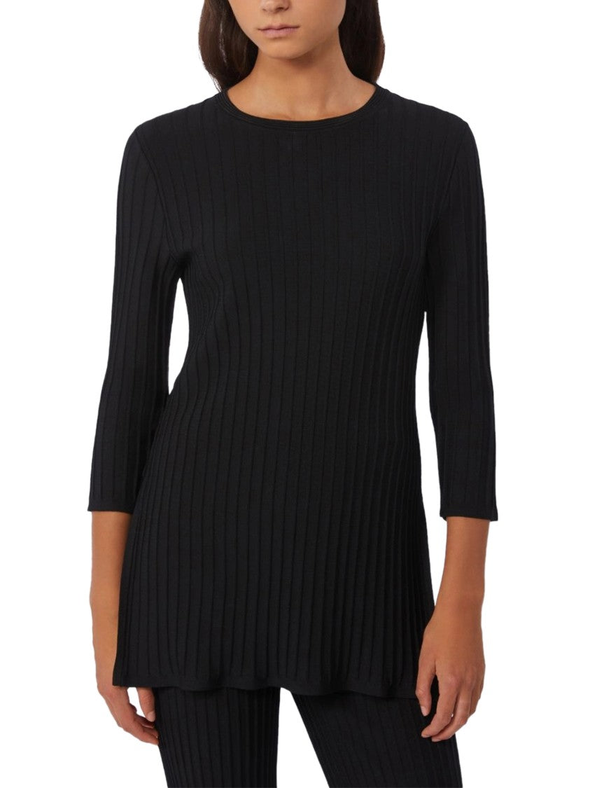 Max Mara Ribbed Black Long-Sleeved Top With Relaxed Fit