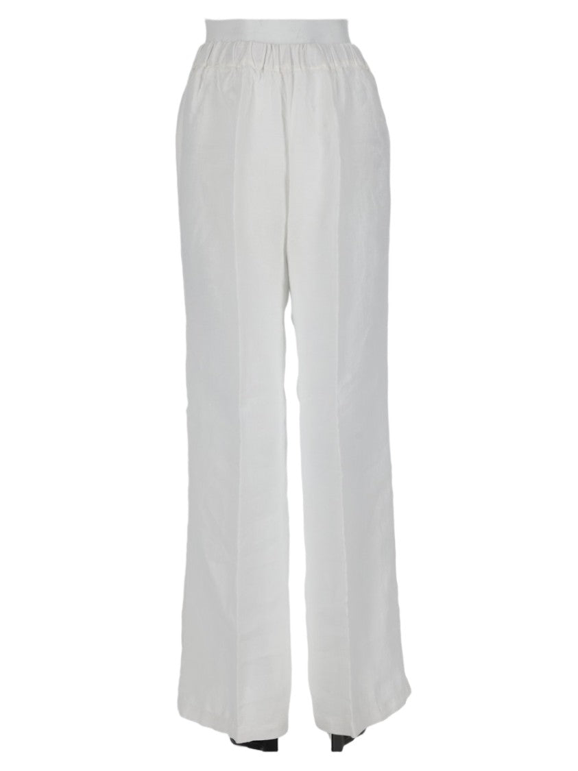 120% Lino White Relaxed-Fit Linen Wide-Leg Pants